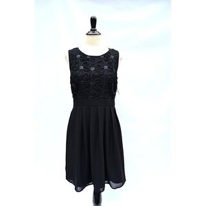 YUMI New 6 8 M DRESS Black Sequin Floral Chiffon Cocktail Holiday NWT Coquette
